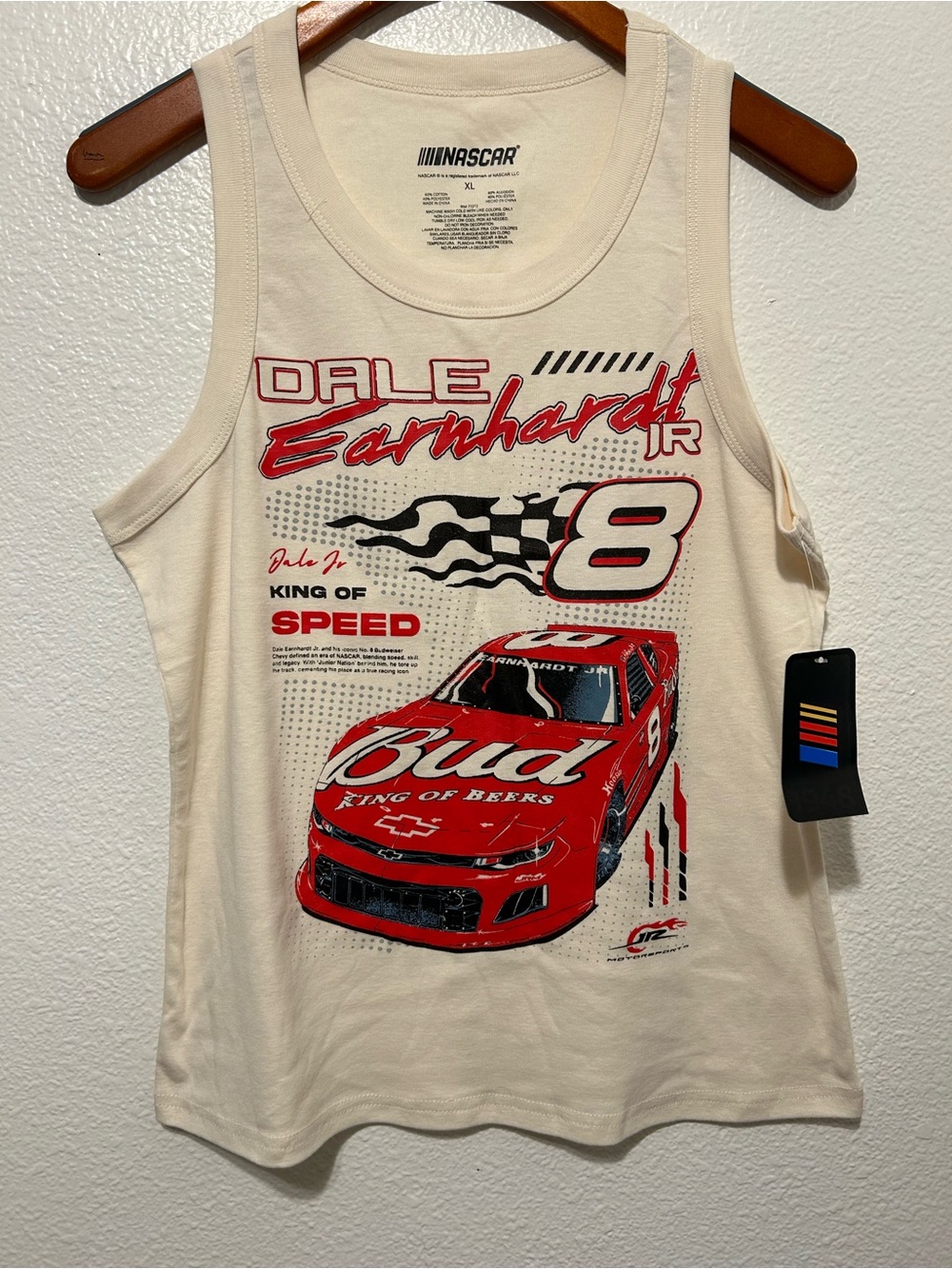 Nascar Cream Tank Top with Red Dale Earnhardt Jr. Race Car Graphic